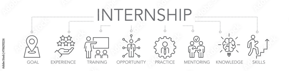 Internship concept - thin line icons vector illustration Internship concept - thin line icons vector illustration