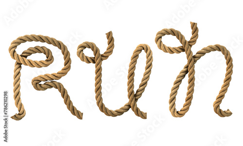 3D render of the text "run" with a rope texture