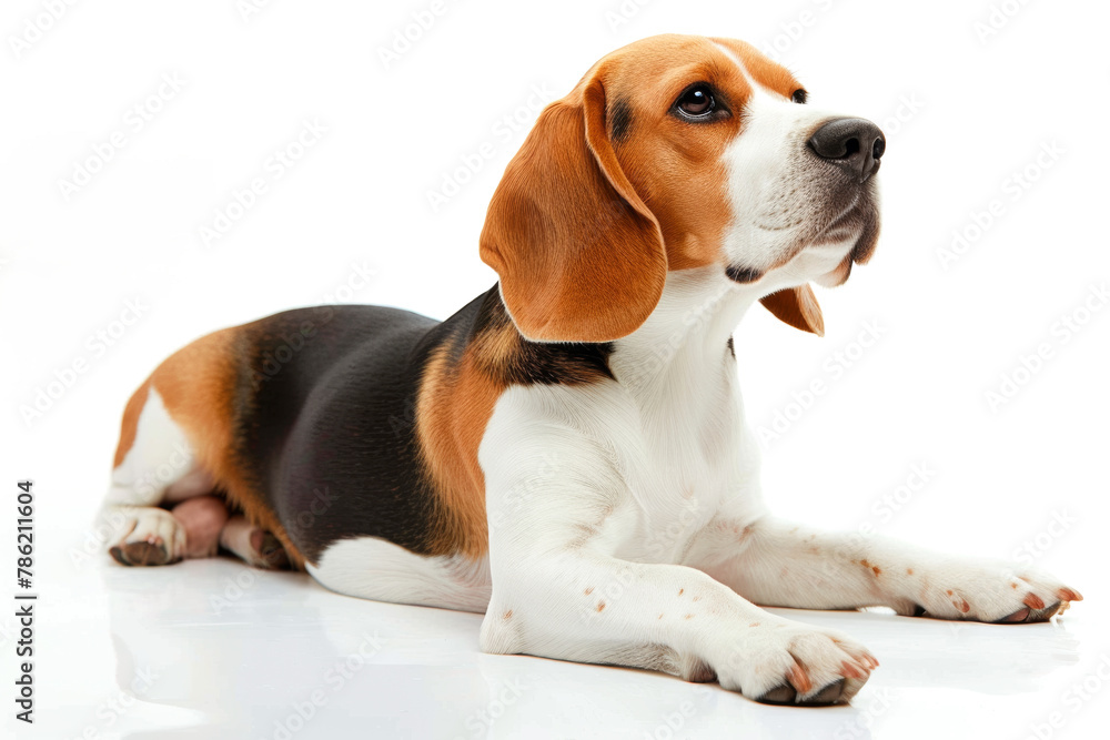 Beagle Dog Lying Down with Attentive Gaze