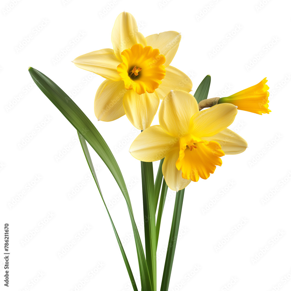 Natural yellow Daffodil flower isolated on a white background