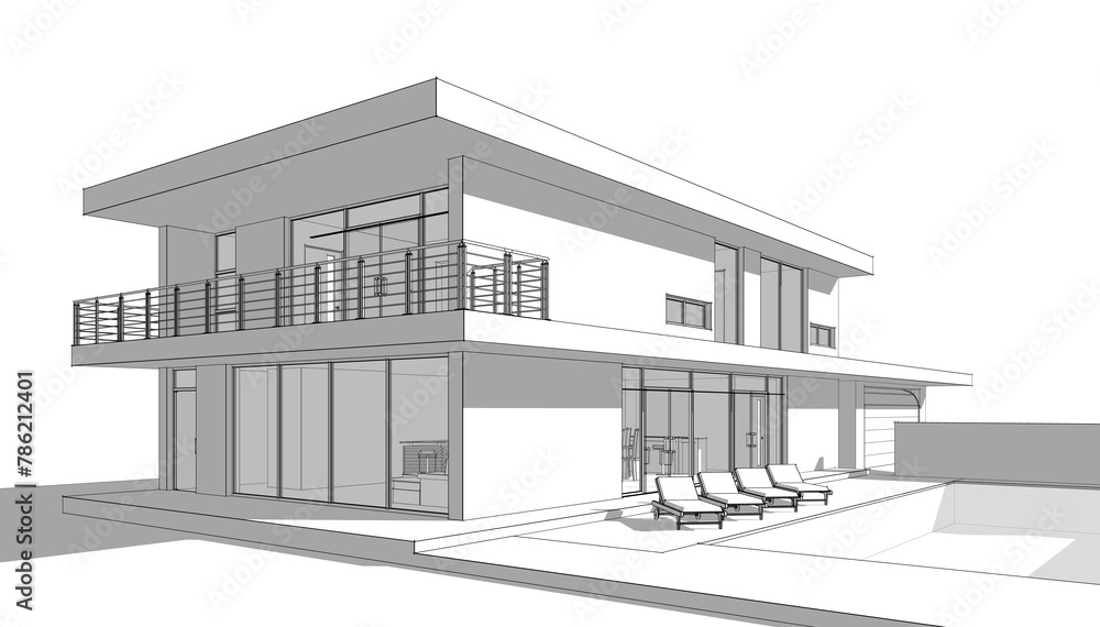 house building sketch architecture 3d illustration