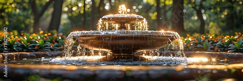 A high-tech, solar-powered water fountain in a public park