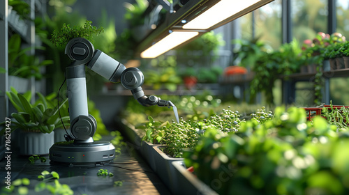 Smart hydroponic farm run by robots, Agriculture technology, Generative AI