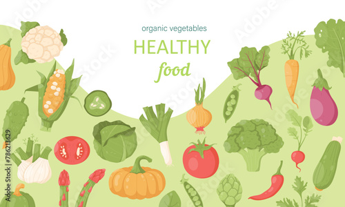 Promotional poster with cute vector vegetables for farm shop