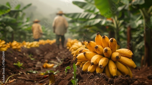 Bananas growing on a banana tree in a field, a type of plantain used in cooking