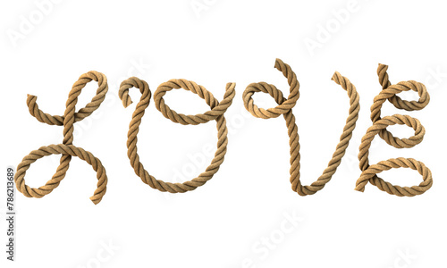 3D render of the text "love" with a rope texture