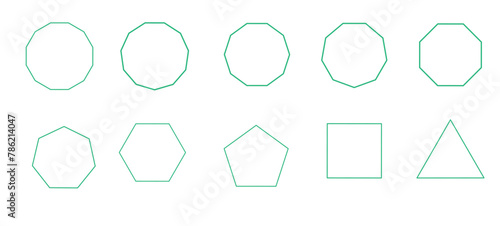 
contour linear drawings of geometric shapes, a set of regular polygons, didactic materials on geometry
