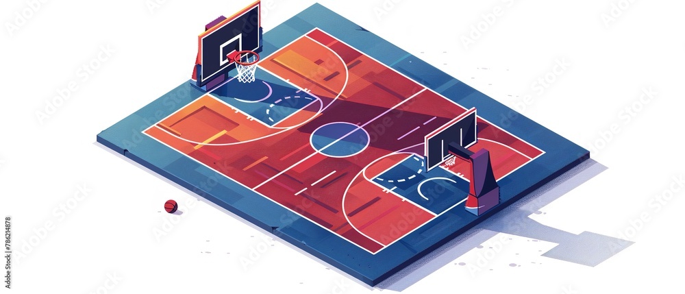 Vector art of a basket ball field with a big space and colorful vibrant court art for text or product advertisement, Generative AI.