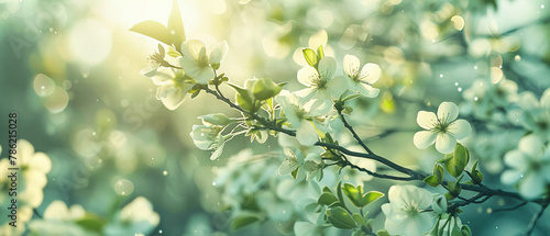 Cherry Blossoms in Full Bloom Under the Spring Sun, Highlighting the Freshness and Beauty of the Season