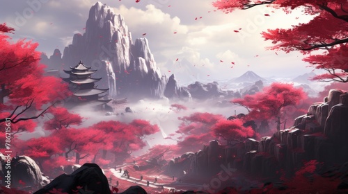 Enchanting japanese fantasy art featuring mystical and serene natural landscapes