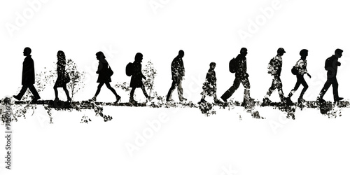 PNG People walking ephemera border drawing paper page