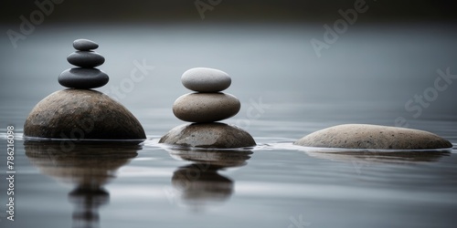 A stack of rocks sitting on top of a body of water