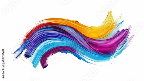 Colorful paint brush stroke on white background. Vibrant paint brush stroke on blank canvas. Bright brushstroke on clean surface.