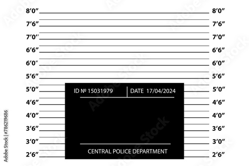 Blank police department card with stadiometer background.