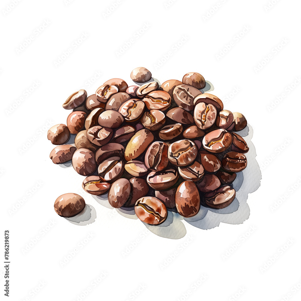Illustration of many coffee beans on white background painted in watercolor Illustration of many coffee beans on white background painted in watercolor