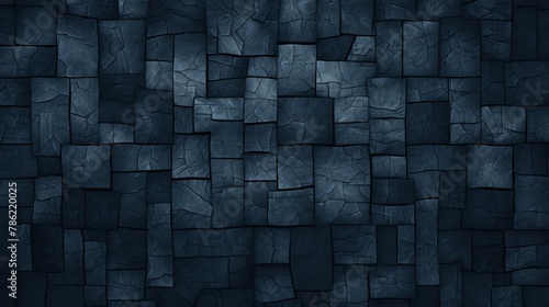 Dark blue chaotic geometric pattern for seamless design background with squares and rectangles photo
