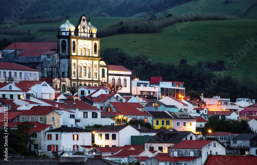 Azores - Faial island, City Horta at night with church © TTstudio
