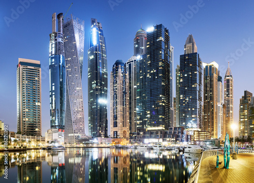 Dubai canal Marina skyline panorama at night  United Arab Emirates