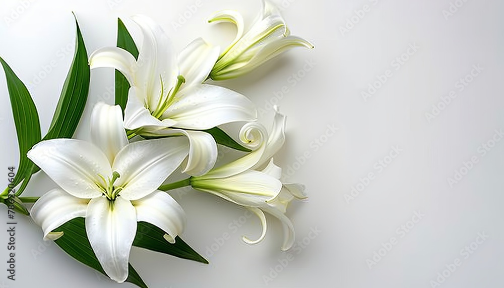 Funeral lily isolated on white background with copious room for strategic text placement