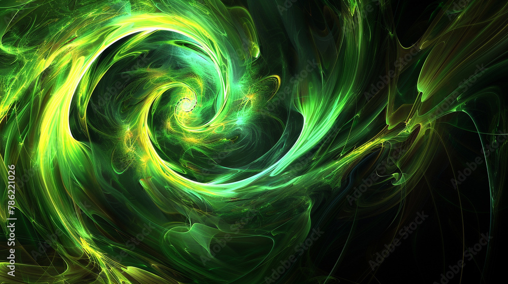 Neon green patterns swirl vibrantly against black, symbolizing energy flow in abstract. Neon green patterns swirl vibrantly against black, symbolizing energy flow in abstract.