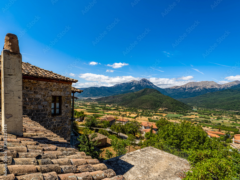 A stone house at Gura village, in Feneos valley, a region in Greece in the northeastern part of the Peloponnese peninsula. Known for its natural beauty, including lakes and mountainous landscapes..