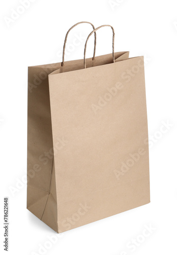 One kraft paper bag isolated on white. Mockup for design