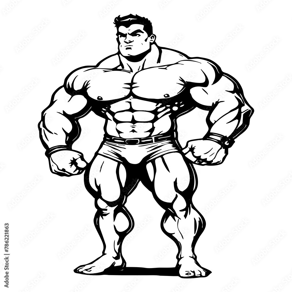 Fototapeta premium Strongman . Fictional character . Black and white illustration generated by Ai
