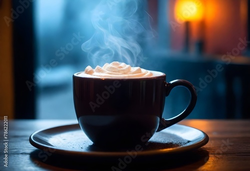 A Steaming Mug Of Hot Cocoa On A Cozy Cafe Table