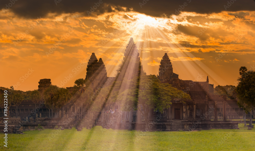 Fototapeta premium Popular tourist attraction ancient temple complex Angkor Wat - Siem Reap, Cambodia
