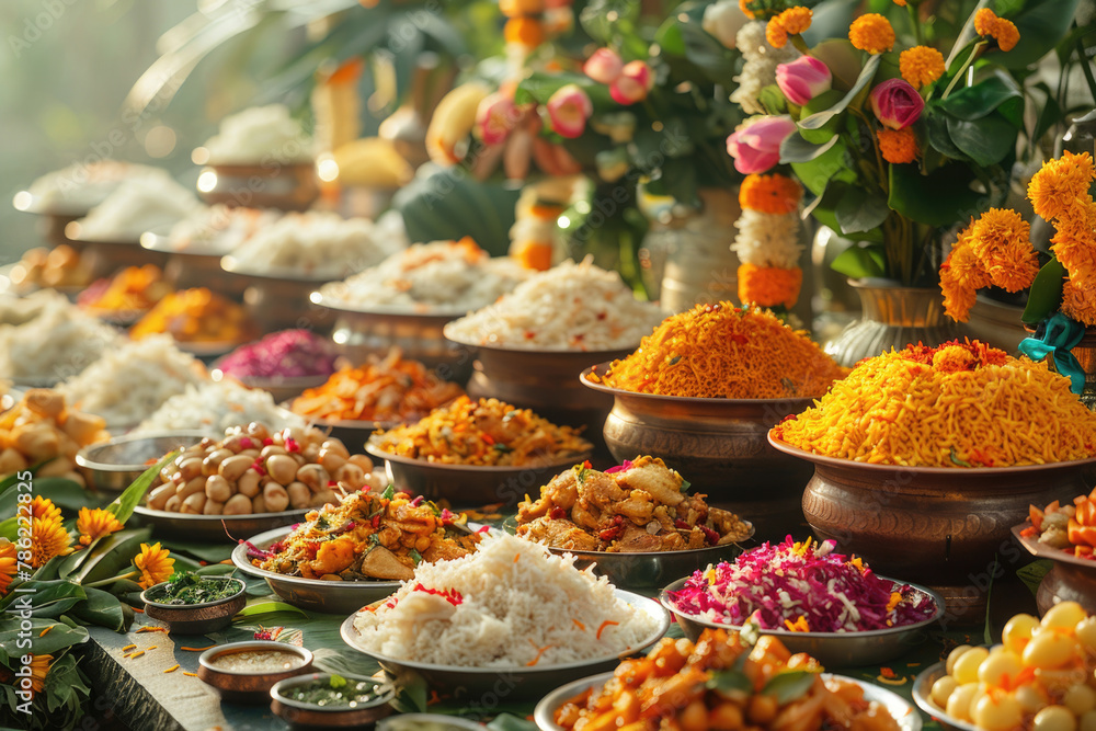 Mouthwatering spread of traditional dishes served during the Vishu Sadya feast