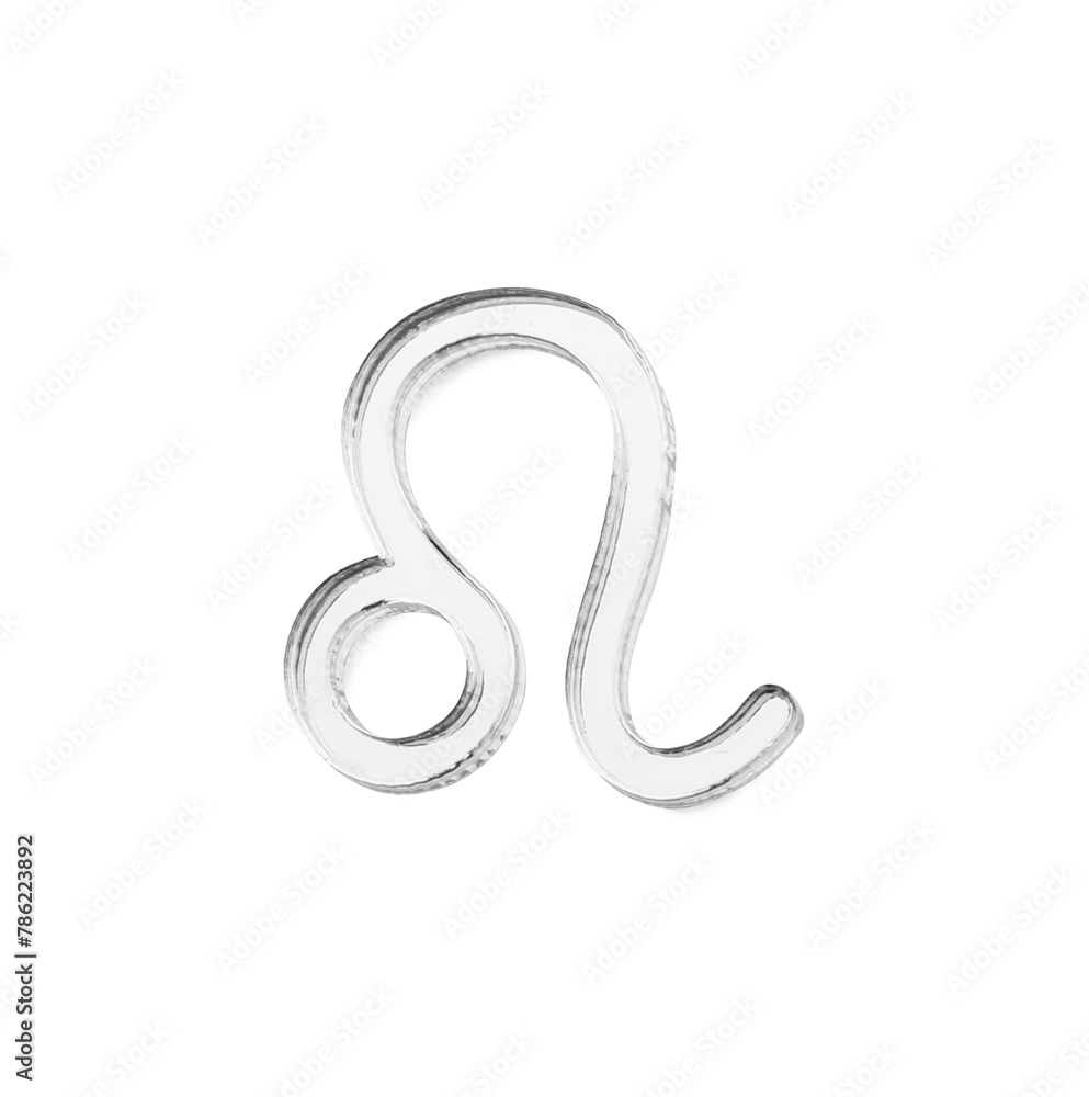 Zodiac sign. Silver Leo symbol isolated on white, top view Zodiac sign. Silver Leo symbol isolated on white, top view