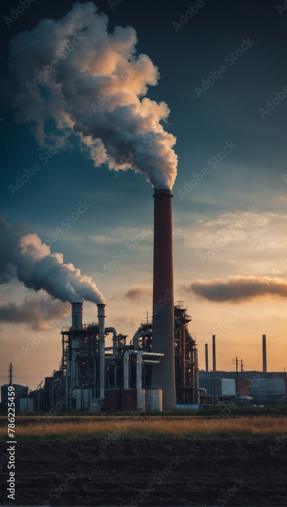 Emissions from the smokestack of a manufacturing plant. Concept of climate change mitigation. Renewable energy solutions.
