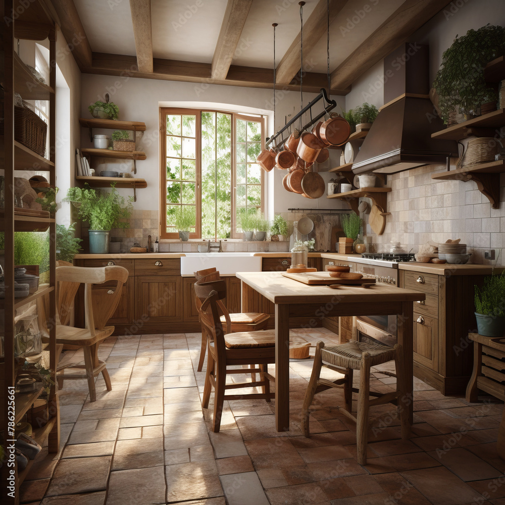 Fototapeta premium Kitchen interior in modern house in Provence style.
