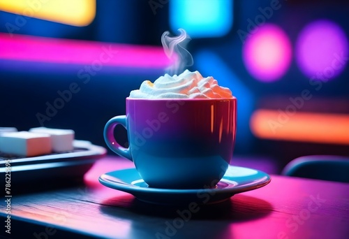 A Steaming Mug Of Hot Cocoa On A Cozy Cafe Table