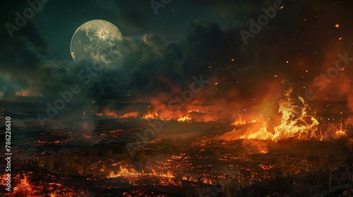 Under the shroud of nightfall, a symphony of destruction unfolds as wildfires rage across the untamed landscape © Ayesha