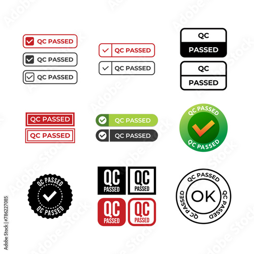 Quality checked passed rounded vector symbol set