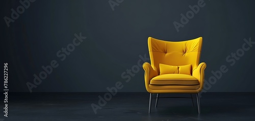 yellow chair isolated on dark background, copy space for text photo