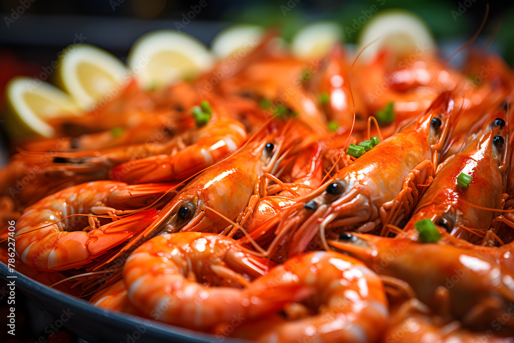 Prawns on a fresh fish market Prawns on a fresh fish market