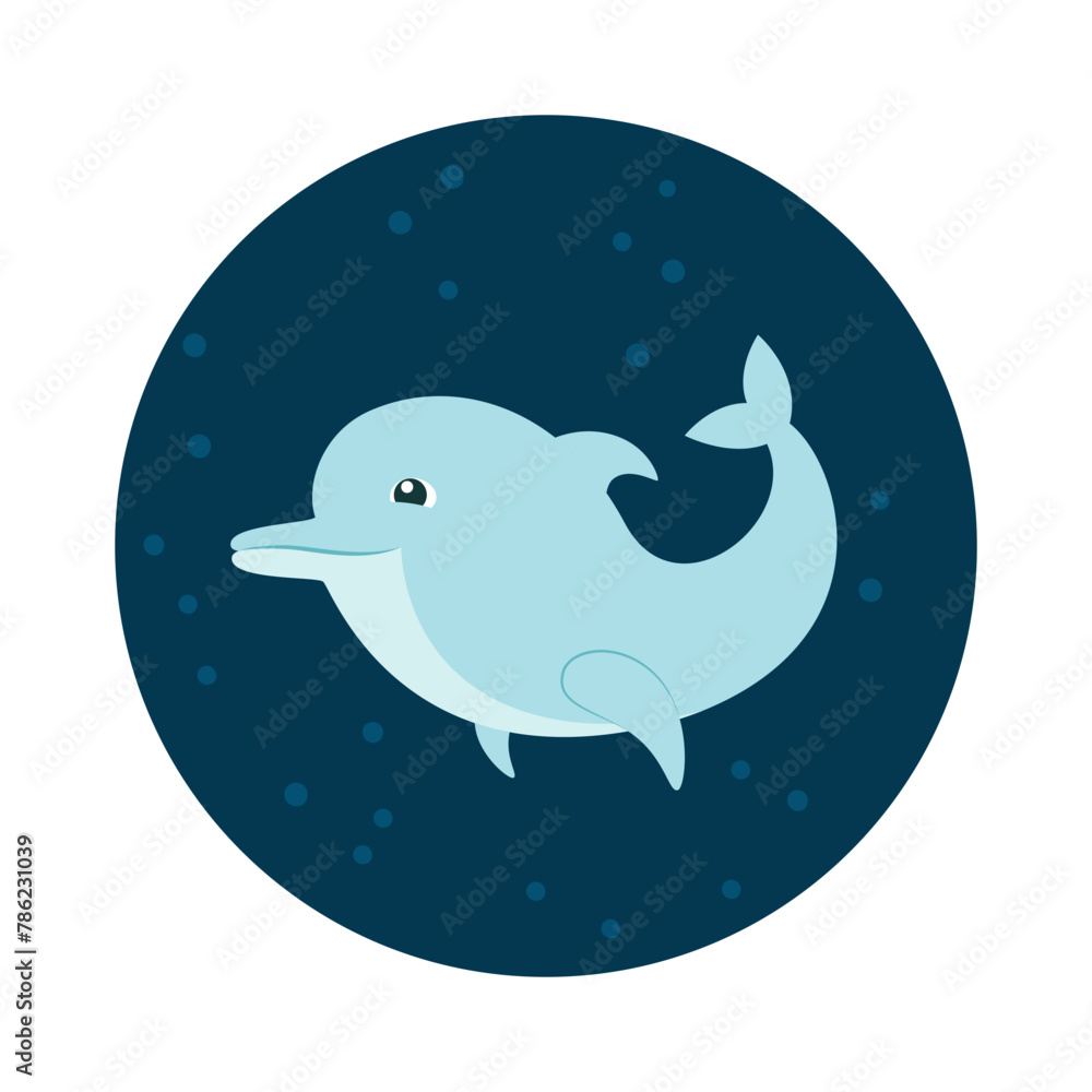 Cute dolphin swimming. Vector icon. Animal world of ocean. Flat cartoon style. Cute dolphin swimming. Vector icon. Animal world of ocean. Flat cartoon style.
