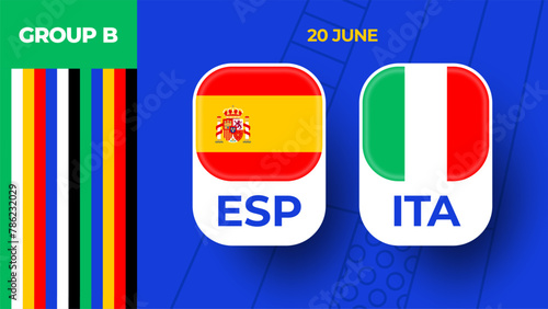 Spain vs Italy football 2024 match versus. 2024 group stage championship match versus teams intro sport background, championship competition.