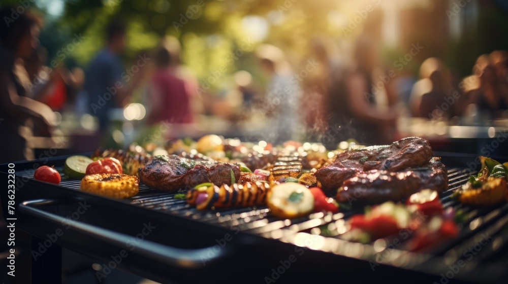 Summer Barbecue Party Bliss: Grilling Meat and Vegetables Outdoors