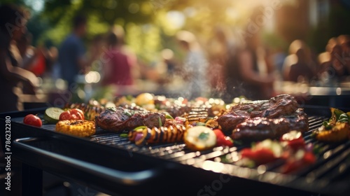 Summer Barbecue Party Bliss: Grilling Meat and Vegetables Outdoors