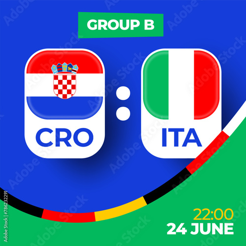 Croatia vs Italy football 2024 match versus. 2024 group stage championship match versus teams intro sport background, championship competition. (ID: 786232291)