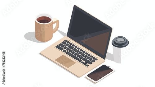 Working on laptop with coffee. Modern flat design