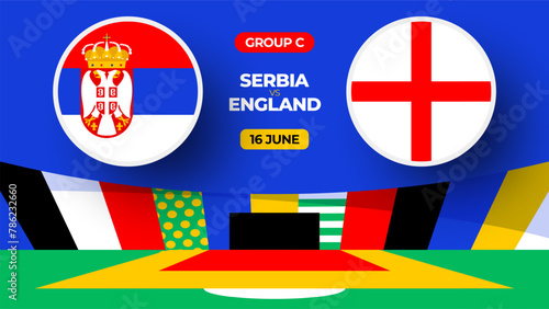 Serbia vs england football 2024 match versus. 2024 group stage championship match versus teams intro sport background, championship competition.