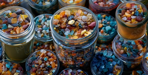 Transparent Jars Display a Kaleidoscope of Gemstone Crystals in Diverse Forms © monsifdx