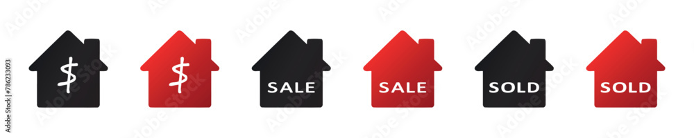 Simple symbol sold house. Modern sign sale estate. Residential house icons. Rent home. Property sold icon in vector design style Simple symbol sold house. Modern sign sale estate. Residential house icons. Rent home. Property sold icon in vector design style