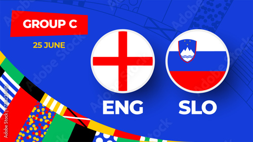 England vs Slovenia football 2024 match versus. 2024 group stage championship match versus teams intro sport background, championship competition. (ID: 786233010)