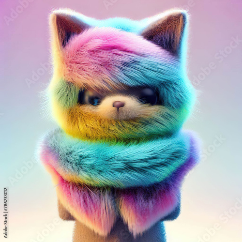 3D furry forest animal with beautiful colors and white backgroundwith Generative AI technology