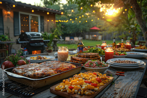 Festive backyard BBQ party with friends and family on Independence Day